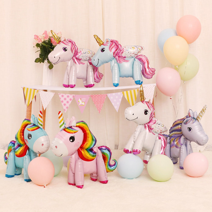 1pcs Giant Unicorn Balloons Happy Birthday Party Decor Kid Favor Walking Cute Unicorn 3D Three-dimensional Aluminum Film Balloon Children's Toy...