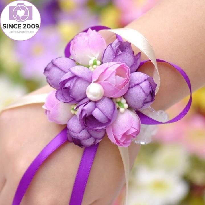 5 Cái/lốc Cổ Tay Fowers Ngọc Trai Lụa Tăng Băng, Trang Trí Tiệc Cưới Bằng Cỏ Nhân Tạo Hoa Cầm Tay Cô Dâu Cô Dâu Cô Dâu