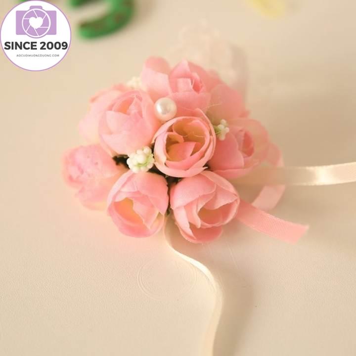 5 Cái/lốc Cổ Tay Fowers Ngọc Trai Lụa Tăng Băng, Trang Trí Tiệc Cưới Bằng Cỏ Nhân Tạo Hoa Cầm Tay Cô Dâu Cô Dâu Cô Dâu