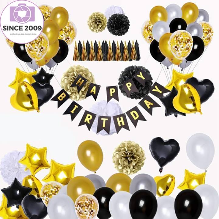 90 Pcs Black and Gold Balloons Decoration Kit, Happy Birthday Banner Star Heart Foil Balloons for Birthday Party