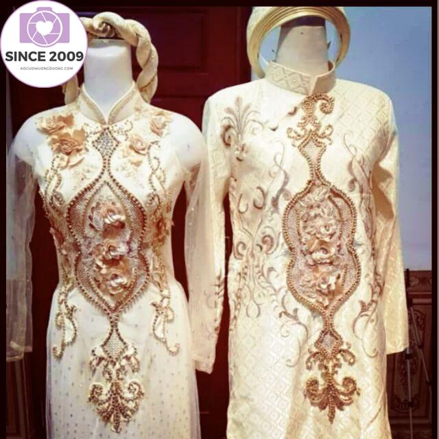 Áo cưới cặp gấm thêu cao cấp