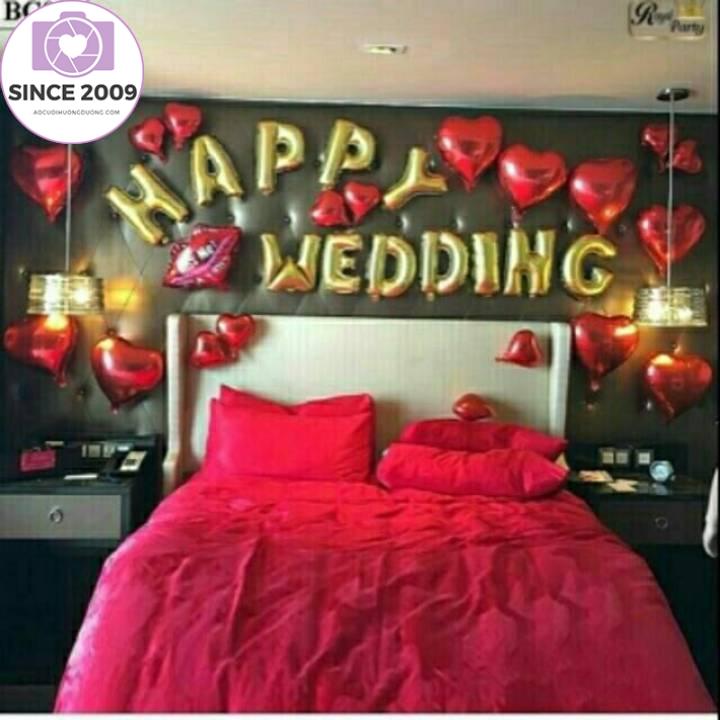 Bộ bóng bay trang trí phòng cưới kèm bóng trái tim