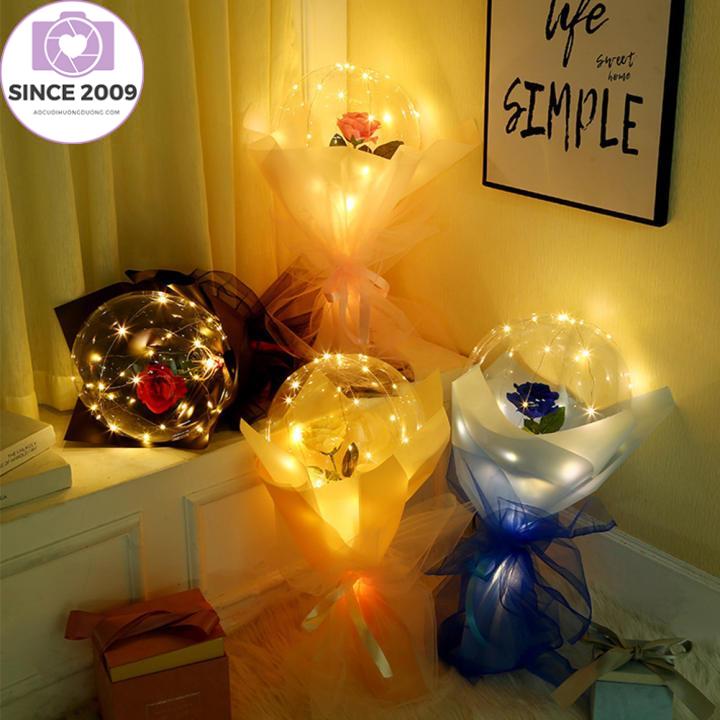 Bó Hoa Hồng Bóng Bay Phát Sáng LED Quà Tặng Ngày Lễ Tình Nhân Quả Cầu Bobo Trong Suốt Trang Trí Tiệc Cưới Sinh Nhật Quà Tặng Bóng Bay