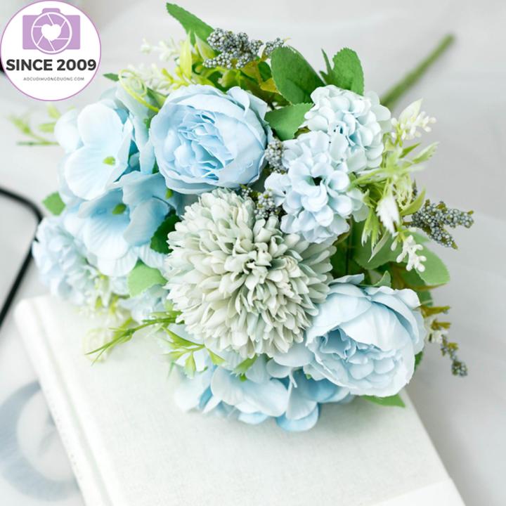 Hoa Cẩm Tú Cầu 7 Đầu Bó Hoa Lụa Hoa Hồng Giả Hoa Hồng Tay Cô Dâu Trang Trí Trung Tâm Đám Cưới