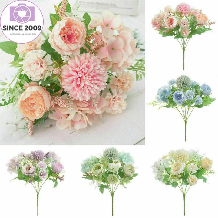 Hoa Cẩm Tú Cầu 7 Đầu Bó Hoa Nhân Tạo Quà Tặng Ngày Lễ Tình Nhân, Hoa Mẫu Đơn Giả Lụa Nở Hoa Hồng Tay Cô Dâu Trang Trí Nhà Tiệc Cưới
