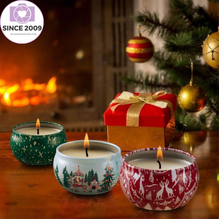 Nến Thơm Sáng Tạo Giáng Sinh, Sáp Đậu Nành, Nến Tinh Dầu Rau Bộ 4/8/12 Cái Hộp Quà Tặng