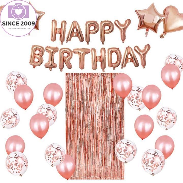 Rose Gold Birthday Decorations,Happy Birthday Balloons,Rose Gold Balloons Glitter Fringe Curtain Confetti Foil Balloon