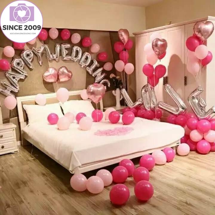set bóng bay trang trí phòng cưới có bộ bóng chữ LOVE ( tặng bơm bóng, băng dính, dây ruy băng)