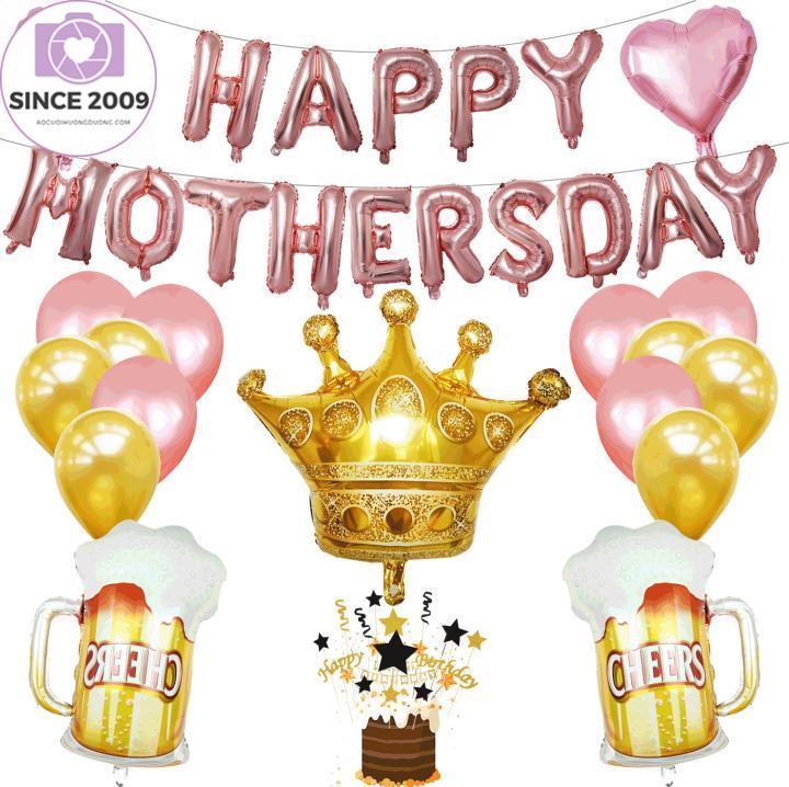 TM 1 Bộ Chủ Đề Ngày Của Mẹ, Màng Nhôm Tiệc Tùng Hình Trái Tim Vương Miện Chữ Happy Day Của Mẹ Màu Vàng Hồng Vàng Cá Tính Sáng Tạo Lễ Hội Sinh Nhật...